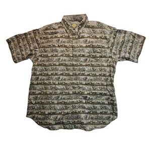 Cabelas Mens XL Tall Short Sleeve Button Down Shirt Deer Wildlife Animal Print